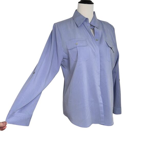 Chico’s  Button Up Tunic w/Roll tab sleeves Sz L (Chico’s Sz 2) in Lilac - Picture 1 of 10